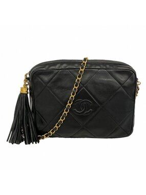 Chanel Shoulder Bag Lambskin Black Gold
